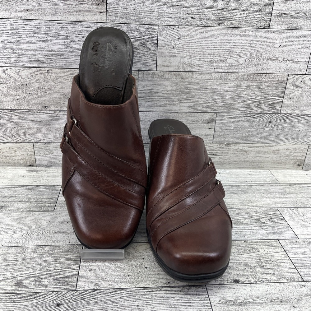 Clarks Bendables 80421 Brown Leather Slip On Mule Shoes‎ Women Size 7M